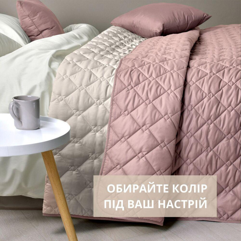 Покривало 180х210 см IDEI стьобане двостороннє якісна стібка мікрофібра пудра сіре на ліжко, диван