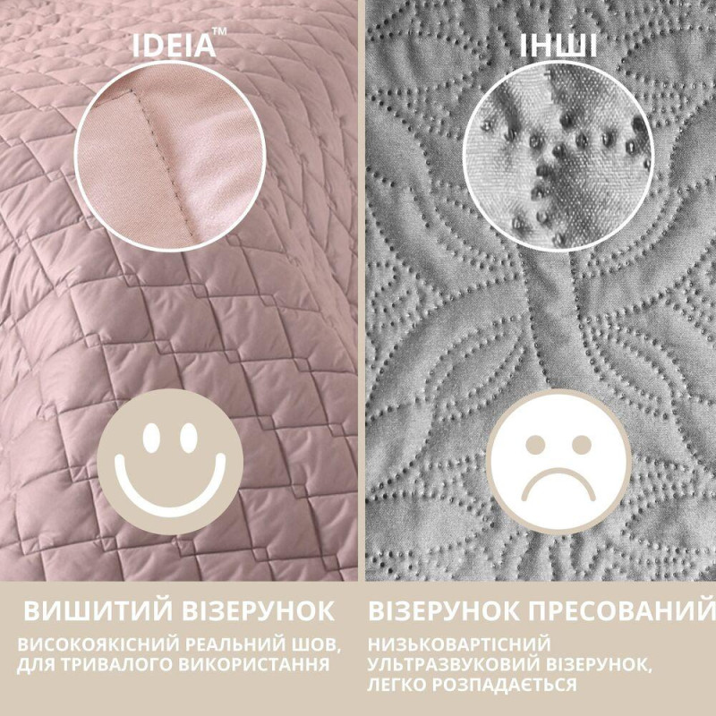 Покривало 180х210 см IDEI стьобане двостороннє якісна стібка мікрофібра пудра сіре на ліжко, диван