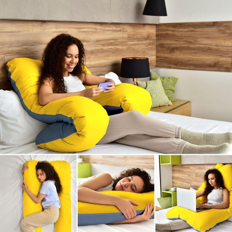 Подушка U-shape П-подібна для вагітних, сну та відпочинку IDEIA 140х75х20 см жовто блакитна антиалергенна