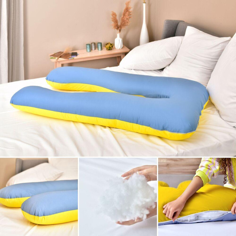 Подушка U-shape П-подібна для вагітних, сну та відпочинку IDEIA 140х75х20 см жовто блакитна антиалергенна