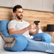 Подушка П-подібна для сну та відпочинку стьобана IDEIA 140х75х20 см U-shape з наволочкою на блискавці антиалергенна сіра