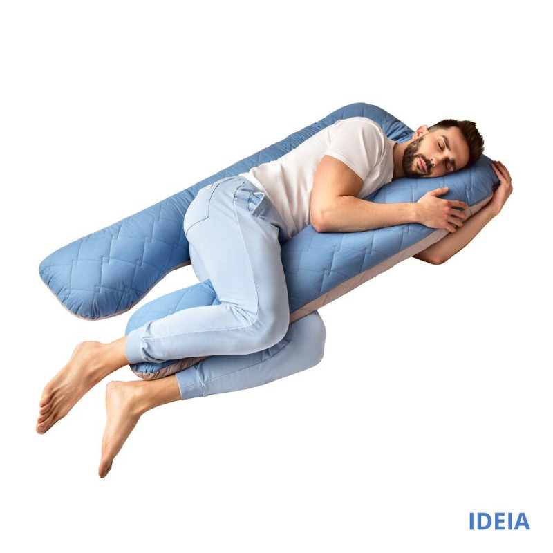 Подушка П-подібна для сну та відпочинку стьобана IDEIA 140х75х20 см U-shape з наволочкою на блискавці антиалергенна сіра