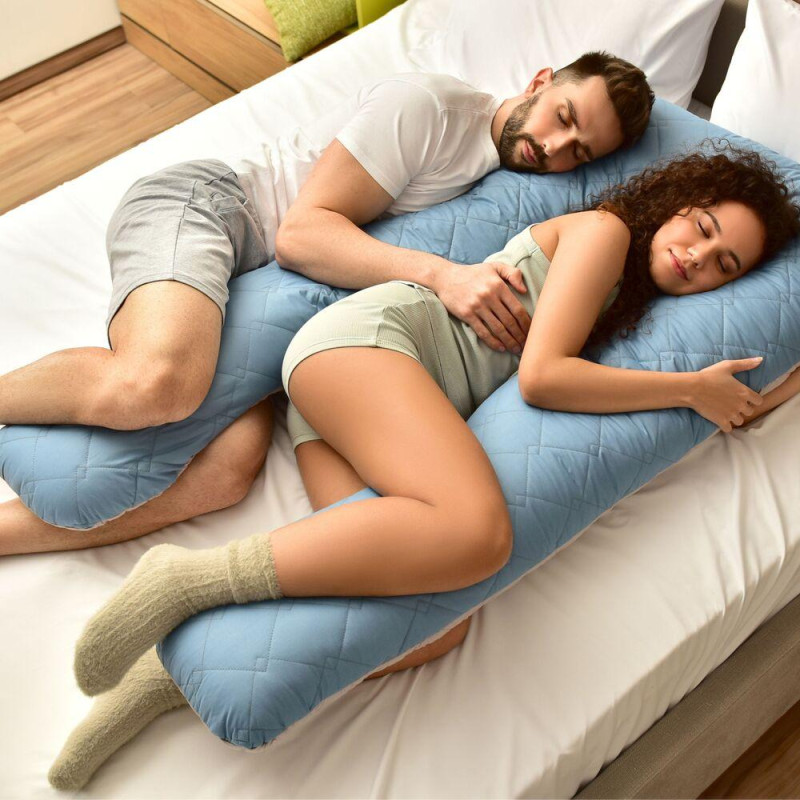 Подушка П-подібна для сну та відпочинку стьобана IDEIA 140х75х20 см U-shape з наволочкою на блискавці антиалергенна сіра