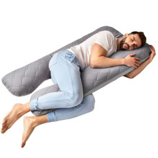 Подушка П-подібна для сну та відпочинку стьобана IDEIA 140х75х20 см U-shape з наволочкою на блискавці антиалергенна сіра