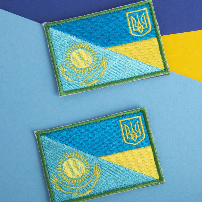 Шеврон на липучці прапор України та Казахстану Україна та Казахстан 5,5х8 см вишитий патч