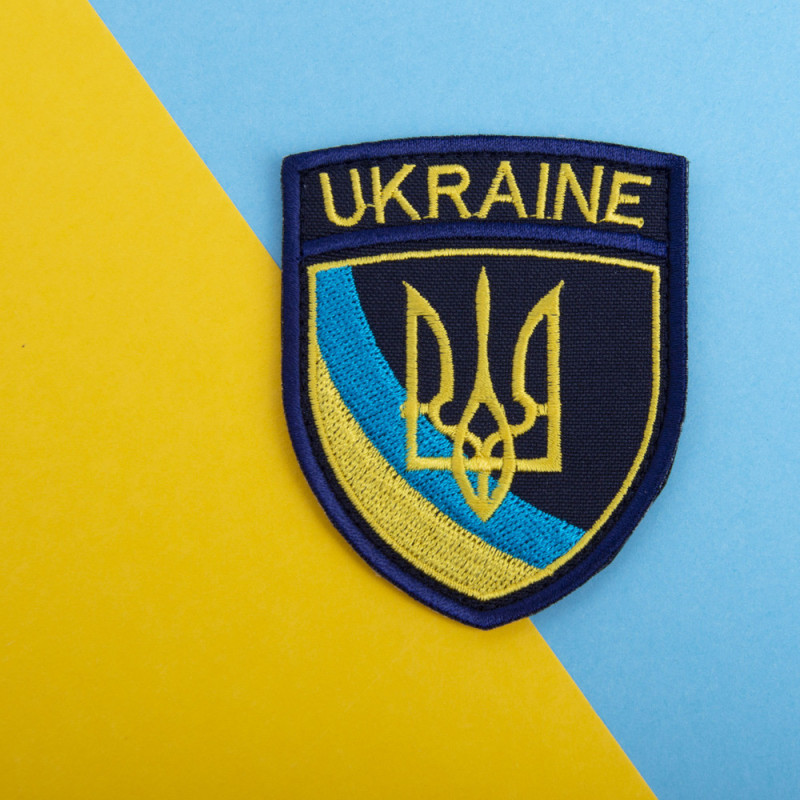 Шеврон на липучці Тризуб UKRAINE 6,5х8 см вишитий патч нашивка