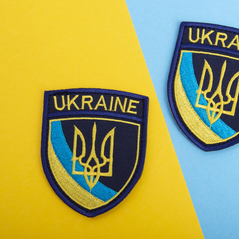 Шеврон на липучці Тризуб UKRAINE 6,5х8 см вишитий патч нашивка