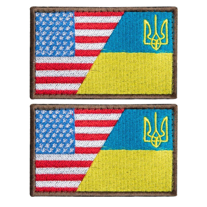 Набір шевронів 2 шт з липучкою Прапор України та США 5х8 см вишитий патч подвійний Україна та Америка