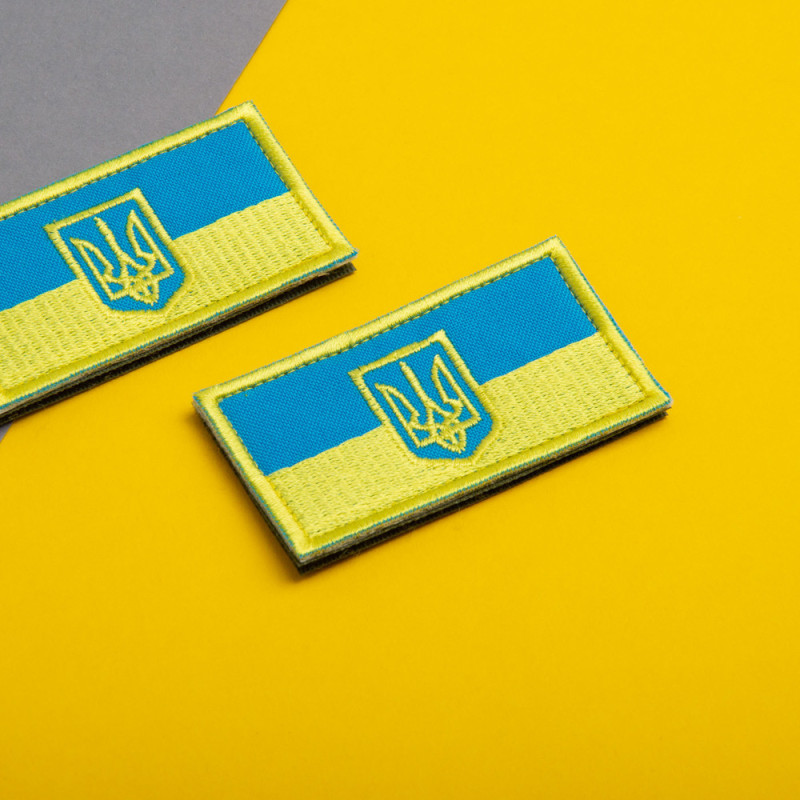 Шеврон на липучці Прапор України з Тризубцем 5х8,2 см вишитий патч нашивка Україна