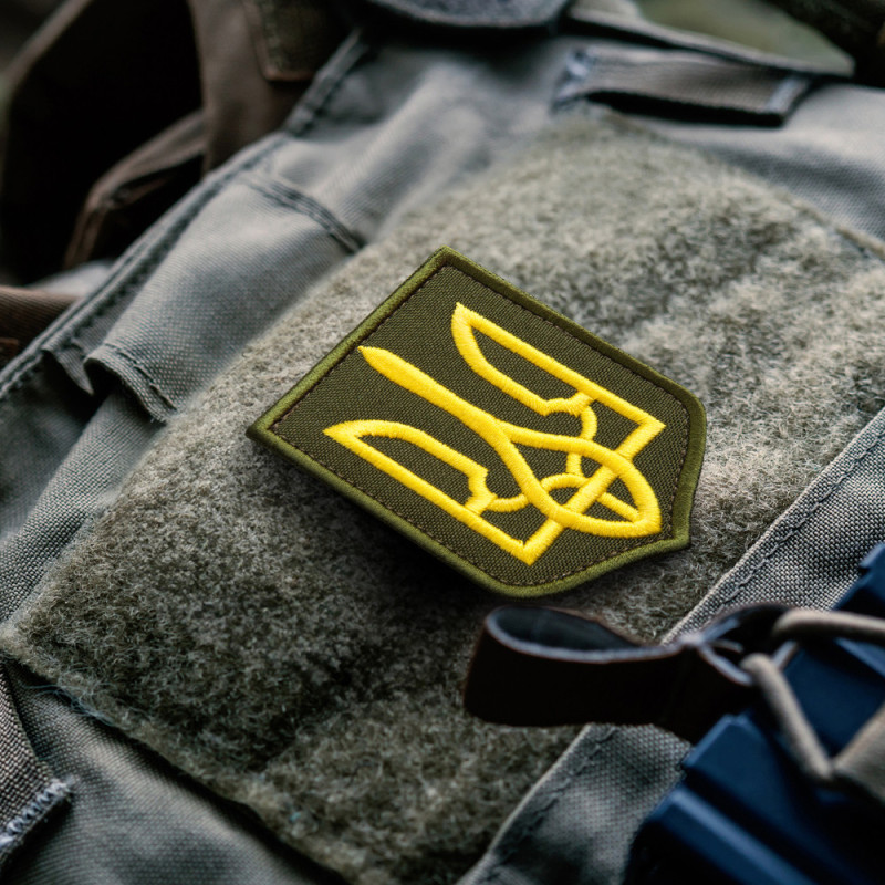Шеврон на липучці Герб Тризубц України 6х8 см хакі вишитий патч нашивка