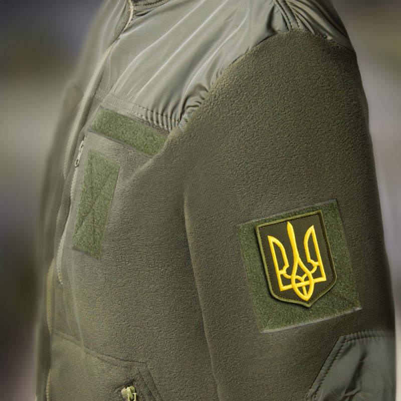 Шеврон на липучці Герб Тризубц України 6х8 см хакі вишитий патч нашивка
