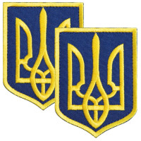 Набір шевронів 2 шт з липучкою Герб Тризуб України 6х8 см синій вишитий патч нашивка