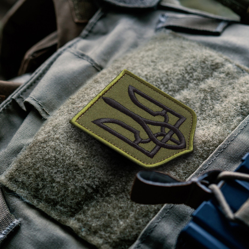 Шеврон на липучці Герб Тризубц України 6х8 см хакі вишитий патч нашивка