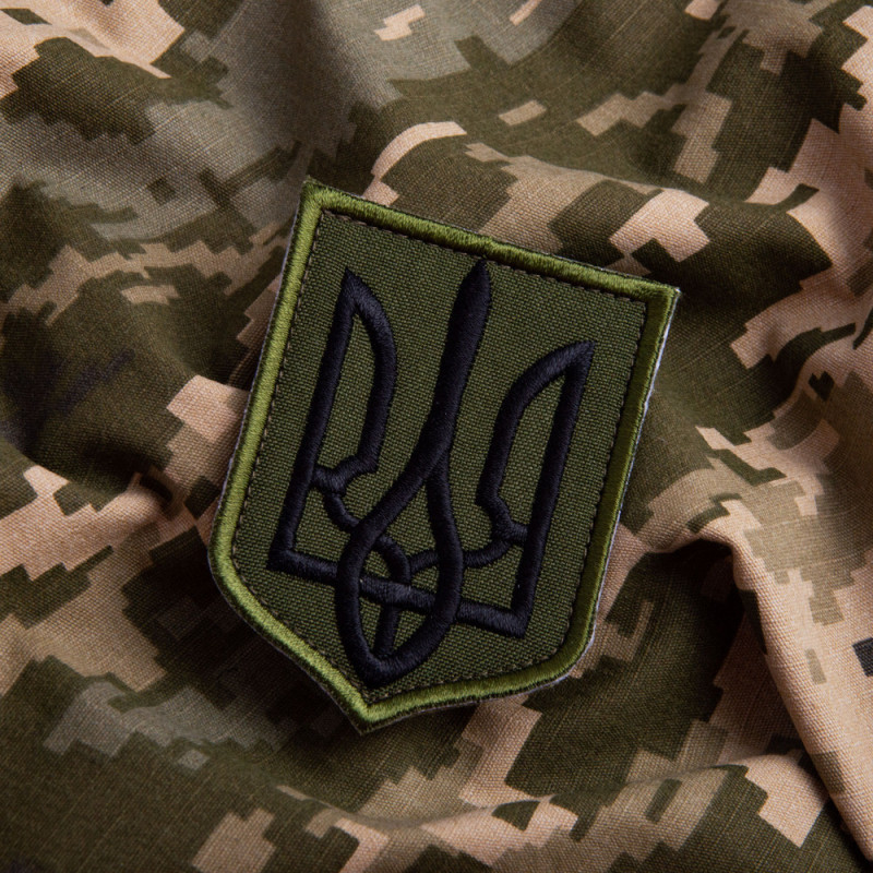 Шеврон на липучці Герб Тризубц України 6х8 см хакі вишитий патч нашивка