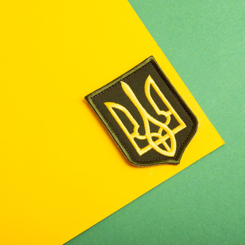 Набір шевронів 2 шт з липучкою Герб Тризуб України 6х8 см хакі вишитий патч нашивка