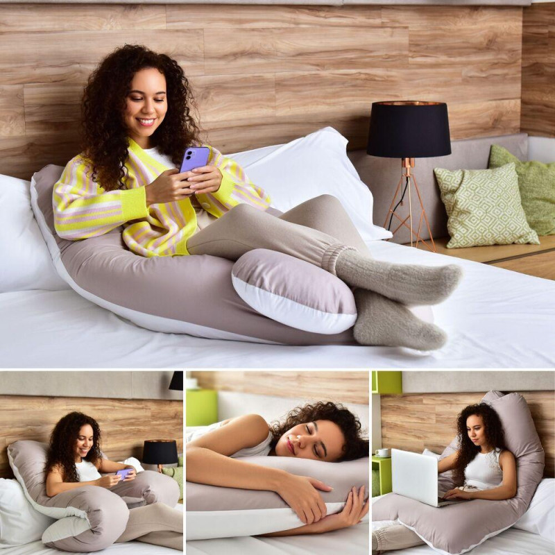 Подушка для сну та відпочинку, для вагітних П-форма IDEIA 140х75х20 см U-shape з наволочкою на блискавці беж/шоколад