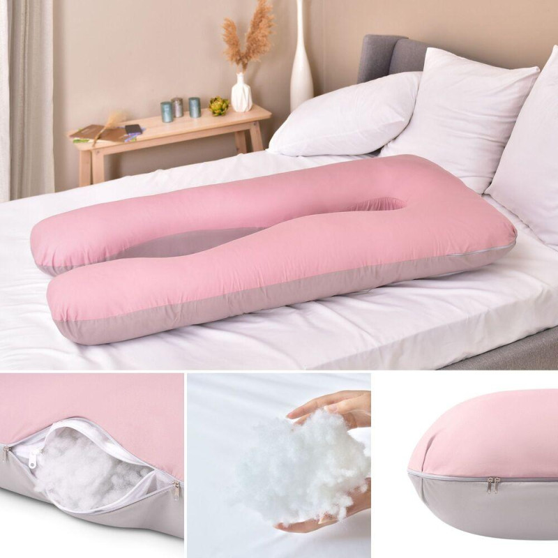 Подушка для сну та відпочинку для вагітних П-форма IDEIA 140х75х20 см з наволочкою на блискавці пудра антиалергенна