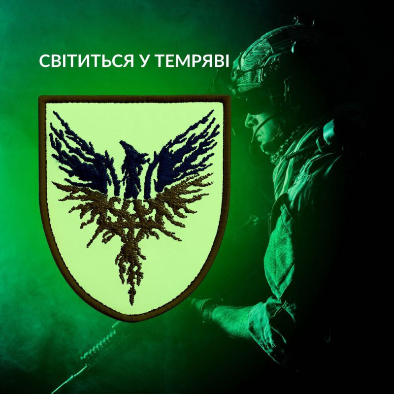 Набір шевронів 2 шт світяться в темряві з липучкою Птах Фенікс 8х9,5 см вишитий патч нашивка шеврон