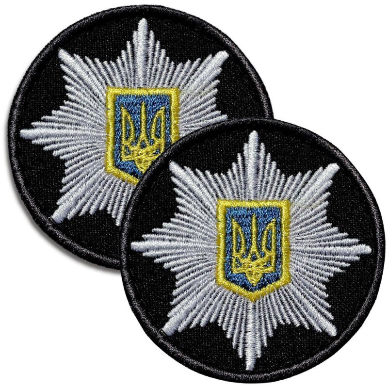 Набір шевронів 2 шт на липучці Кокарда Поліція кругла 6 см вишитий патч нашивка шеврон Поліції