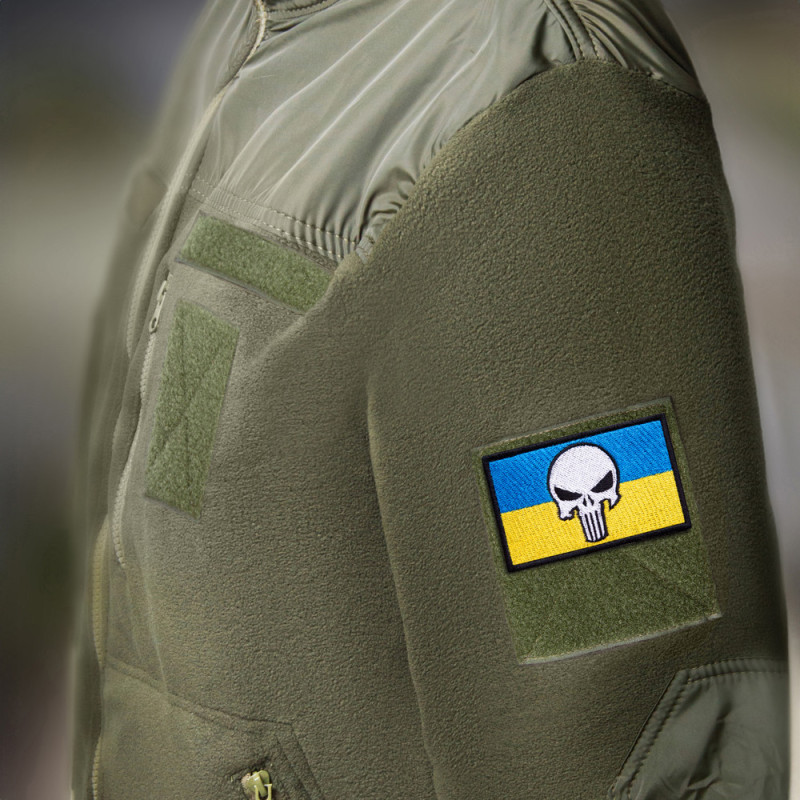 Набір шевронів 2 шт з липучкою Череп Карателя на Прапорі України 5х8 см вишитий патч шеврон Україна Punisher