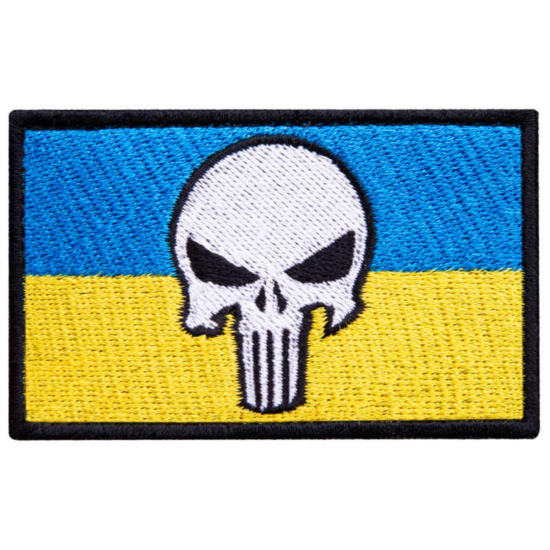 Набір шевронів 2 шт з липучкою Череп Карателя на Прапорі України 5х8 см вишитий патч шеврон Україна Punisher
