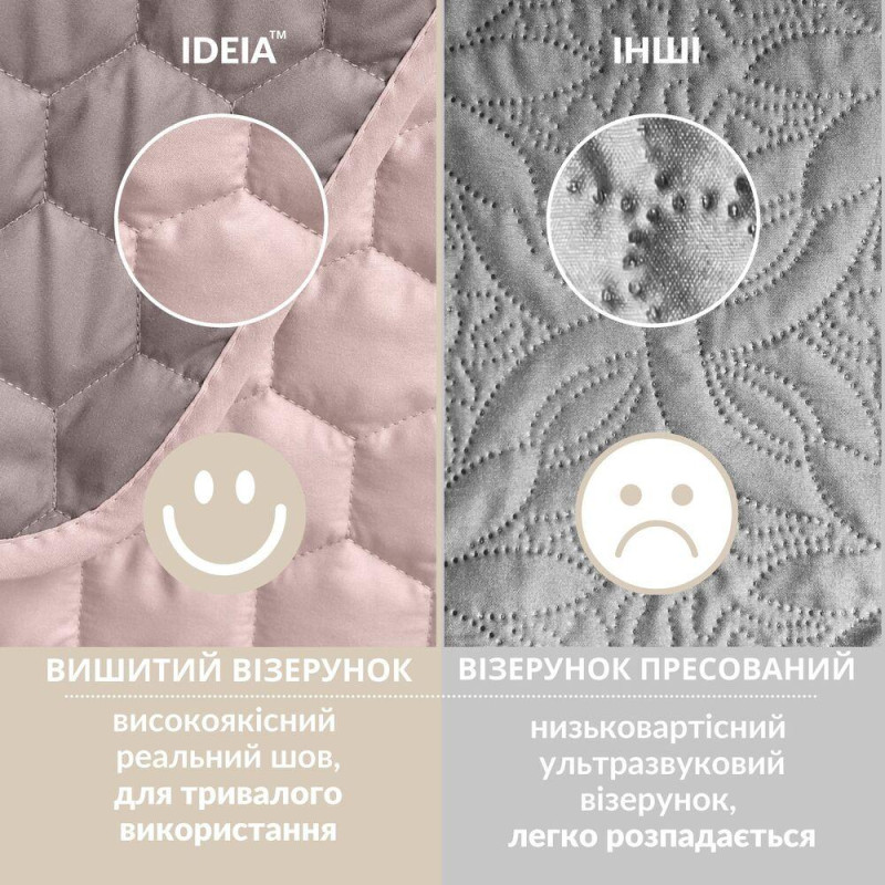 Покривало на ліжко Silhouette 220x240 IDEIA двостороннє міцне стьобання тканини антиалергенне беж