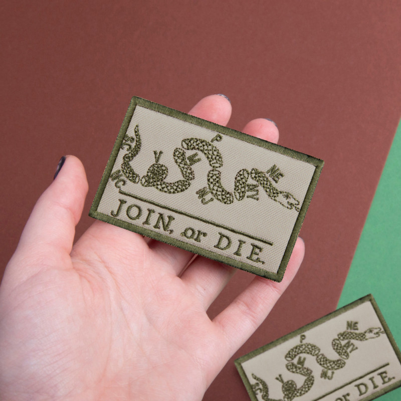 Набір шевронів 4 шт з липучкою JOIN OR DIE + DON'T TREAD ON ME + 1776 + Прапор США 5х8 см, вишитий патч нашивка шеврон