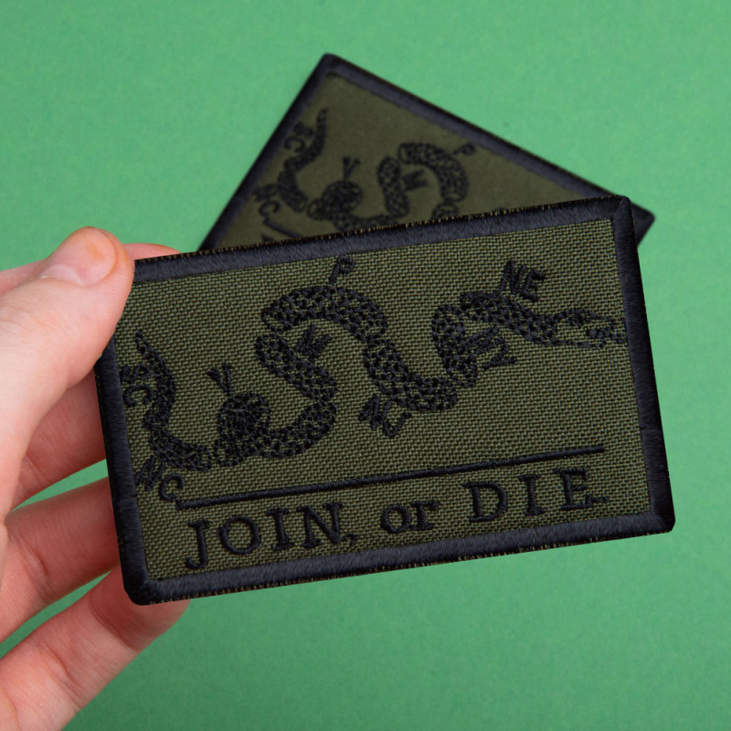 Набір шевронів 2 шт з липучкою JOIN or DIE хакі 5х8 см, Приєднуйся або умри, вишитий патч нашивка шеврон