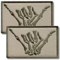 Набір шевронів 2 шт. з липучкою Скелет рука, Hand Shaka 5х8 см беж, вишитий патч шеврон, нашивка, липучка, рука