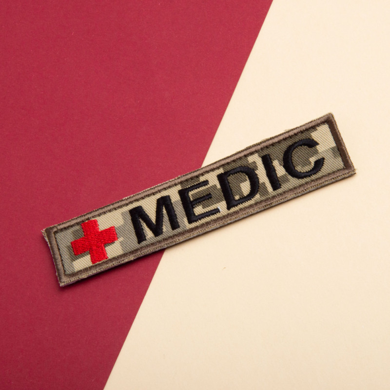 Набір шевронів 2 шт. на липучці, планка MEDIC, Медик, шеврон медика, для медиків, піксель 2,5х12 см