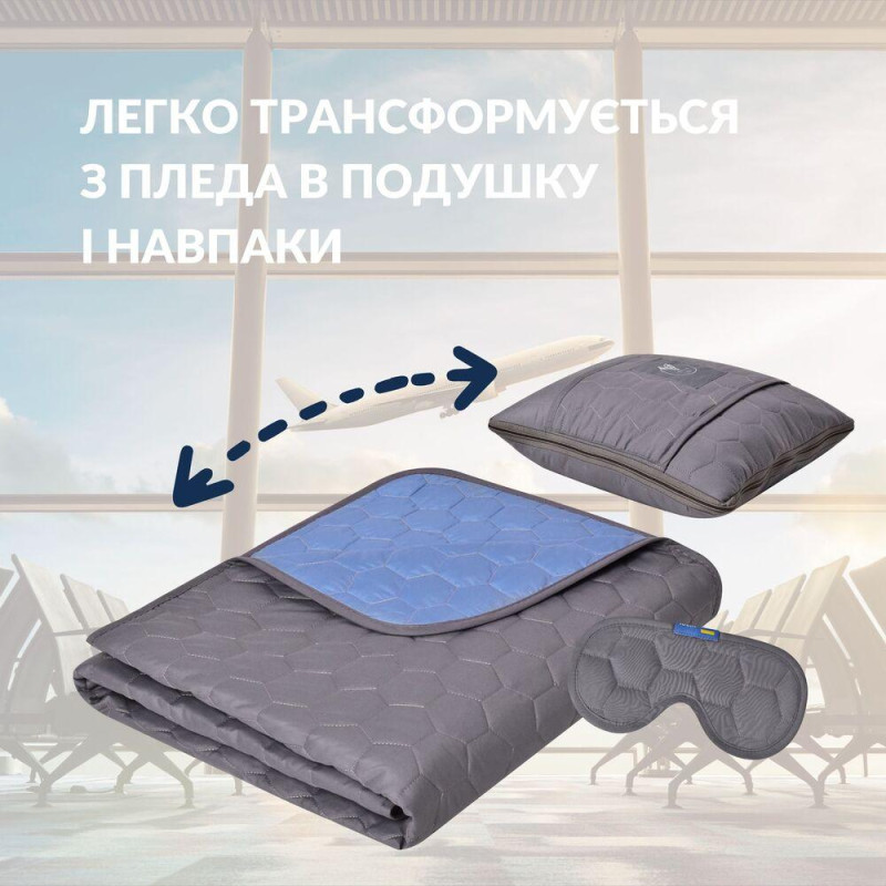 Плед-подушка IDEIA дорожня трансформер – для подорожей, літака, поїзда, кемпінгу, кріпиться до валізи та маска для сну