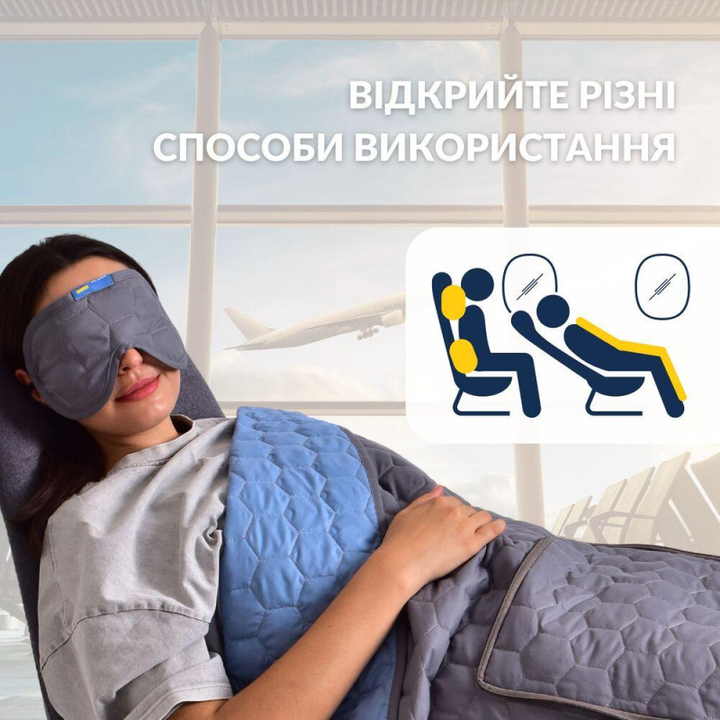 Плед-подушка IDEIA дорожня трансформер – для подорожей, літака, поїзда, кемпінгу, кріпиться до валізи та маска для сну