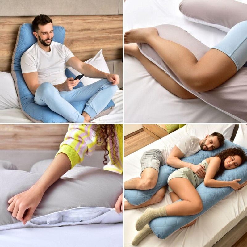 Подушка П-подібна для сну та відпочинку стьобана 140х75х20 см U-shape IDEIA з наволочкою на блискавці антиалергенна