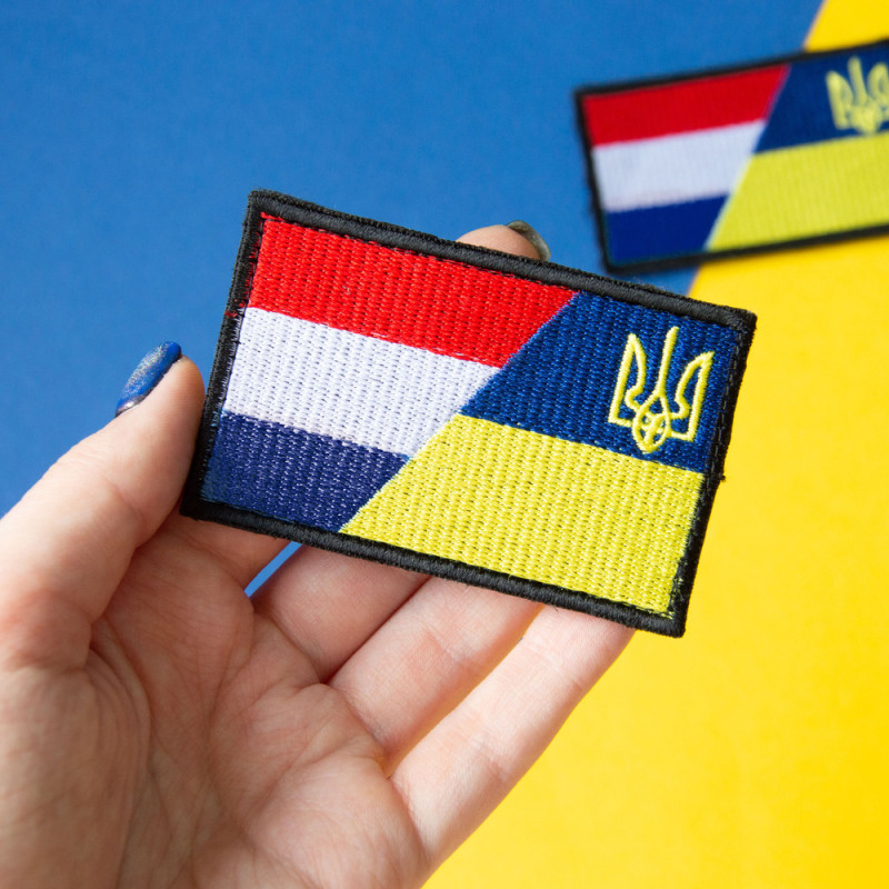 Набір шевронів 2 шт. із липучковим подвійним Прапором України Нідерландів, вишитий патч нашивка, прапор
