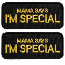 Набір шевронів 2 шт. з липучкою "Mama says I am special" 4x9 см "Мама говорить, що я особливий" вишитий патч