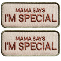 Набір шевронів 2 шт з липучкою "Mama says I am special" 4x9 см "Мама говорить, що я особливий" вишитий патч