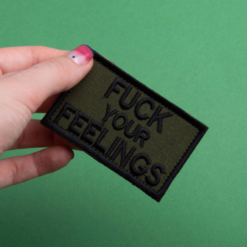 Набір шевронів 2 шт. з липучкою Fuck Your Feelings 5х8 см хакі, вишита патч нашивка, шеврон