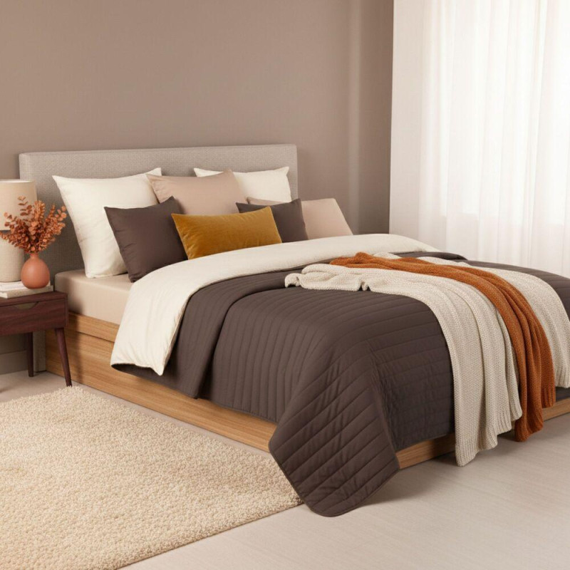 Покривало на ліжко 220х240 см Люкс IDEIA двостороннє, міцна стібка тканини, антиалергенне волоконо беж