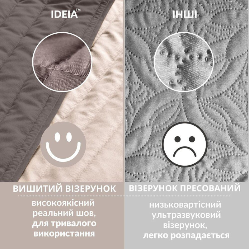 Покривало на ліжко 220х240 см Люкс IDEIA двостороннє, міцна стібка тканини, антиалергенне волоконо беж