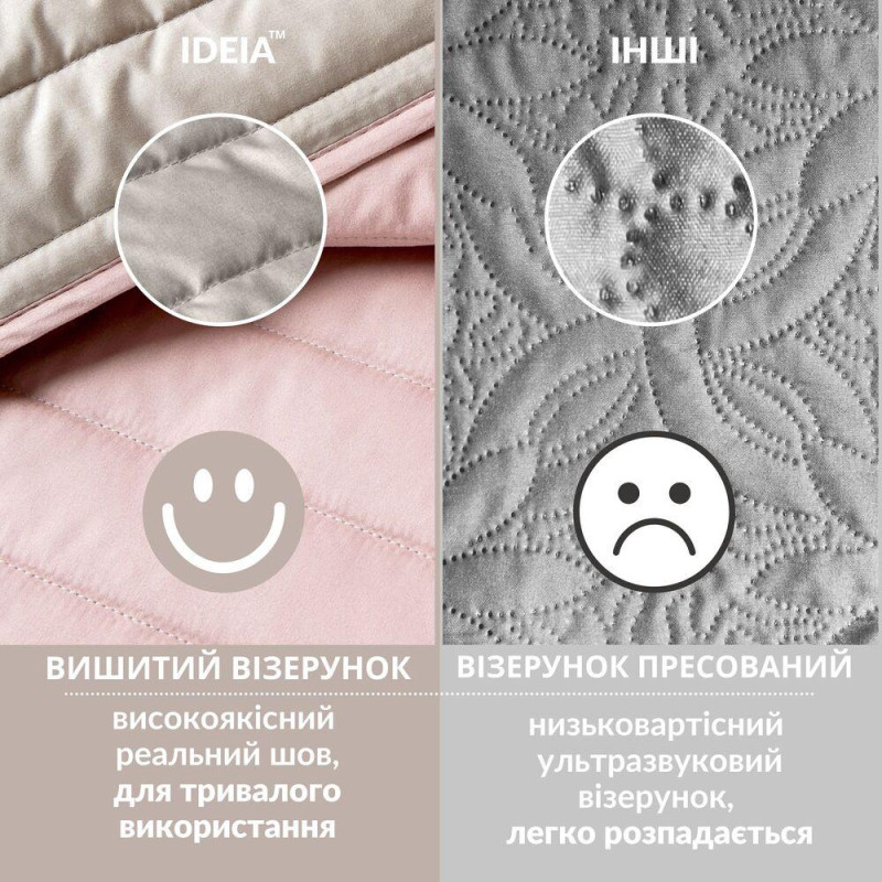 Покривало на ліжко 220х240 см Люкс IDEIA двостороннє, міцна стібка тканини, антиалергенне волоконо пудра