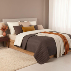 Покривало на ліжко 240х260 см Люкс IDEIA двостороннє, міцна стібка тканини, антиалергенне волоконо шоколад беж