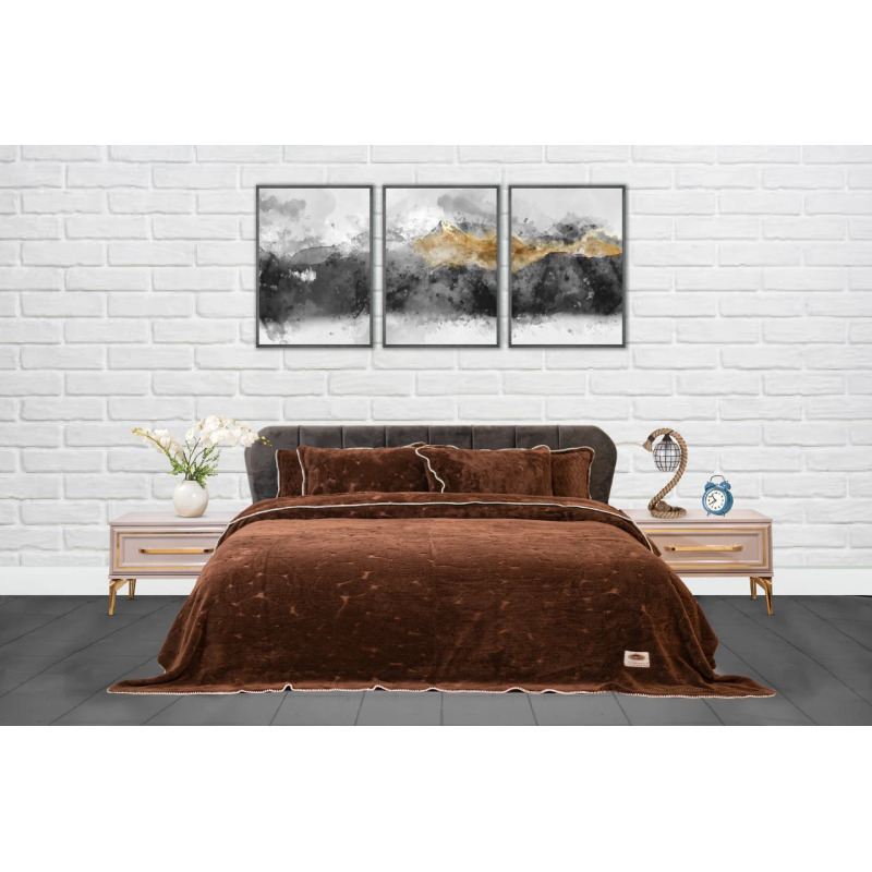 Плед-покривало жакардове Welsoft 220х240 з наволочками 50х70 (TM Zeron) камінчик коричневий, Туреччина