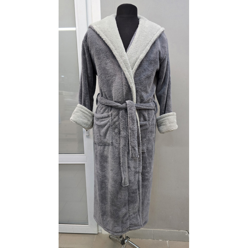 Халат чоловічий махровий Welsoft (TM Zeron)  2XL темно сірий із сірим коміром, Туреччина
