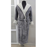 Халат чоловічий махровий Welsoft (TM Zeron)  3XL темно сірий із сірим коміром, Туреччина