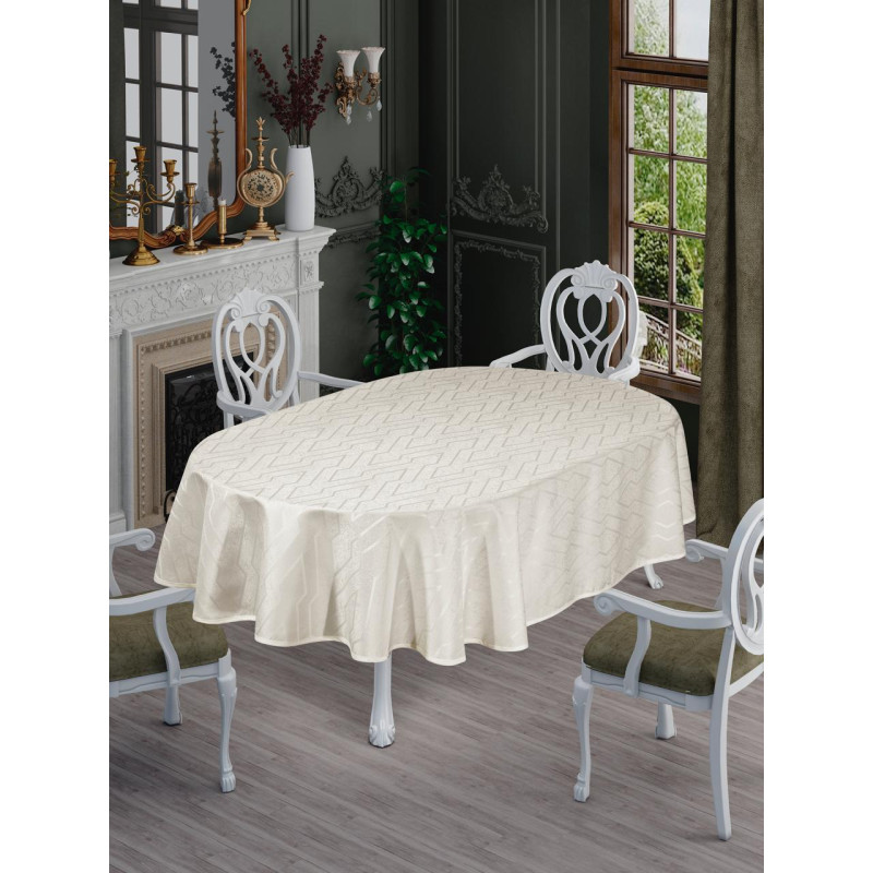 СКАТЕРТИНА ОВАЛЬНА TEFLON ( Водовідштовхуюча) NERGIS Krem 160 х 220