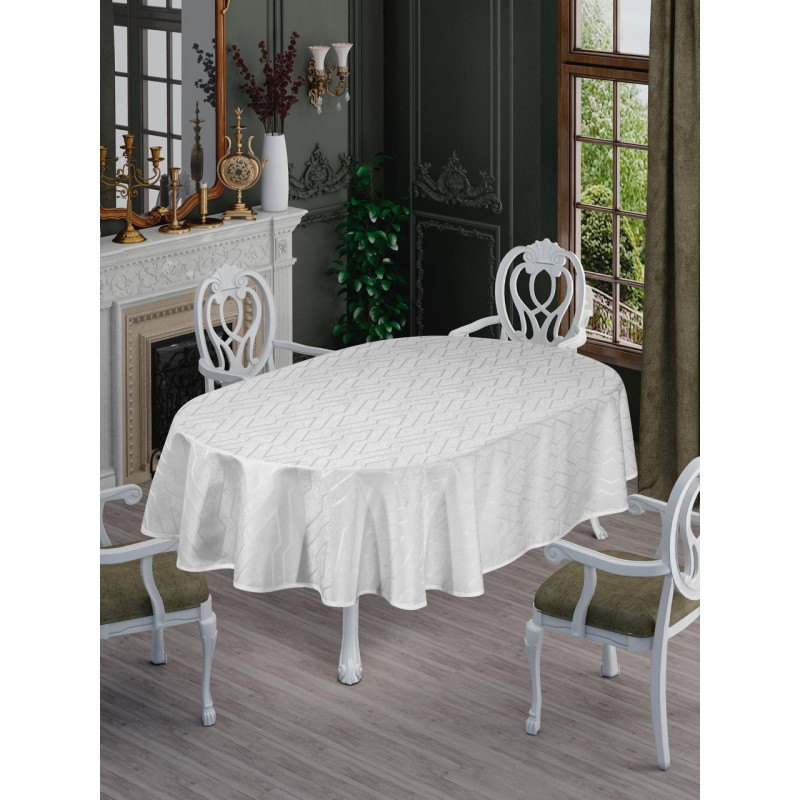 СКАТЕРТИНА ОВАЛЬНА TEFLON ( Водовідштовхуюча) NERGIS Білий 160 х 220