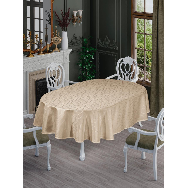 СКАТЕРТИНА ОВАЛЬНА TEFLON ( Водовідштовхуюча) NERGIS Капучіно 160 х 220