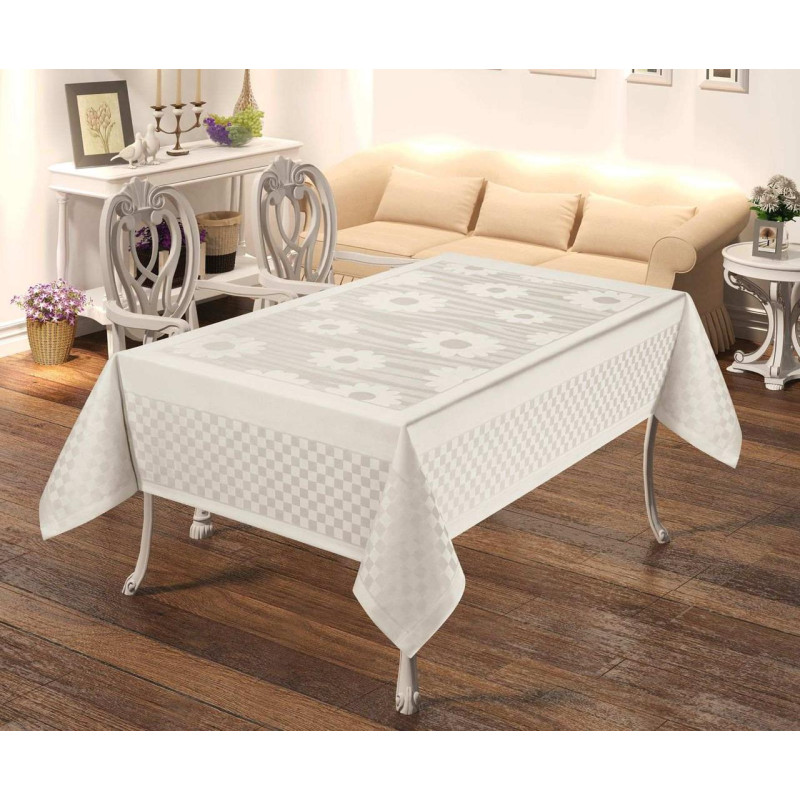 Скатертина тефлонова прямокутна 160х220 (TM Masali), 504 Білий Туреччина
