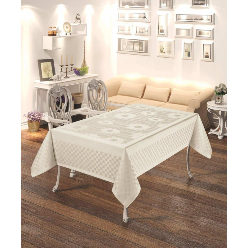 Скатертина тефлонова прямокутна 160х220 (TM Masali), 504 Крем Туреччина