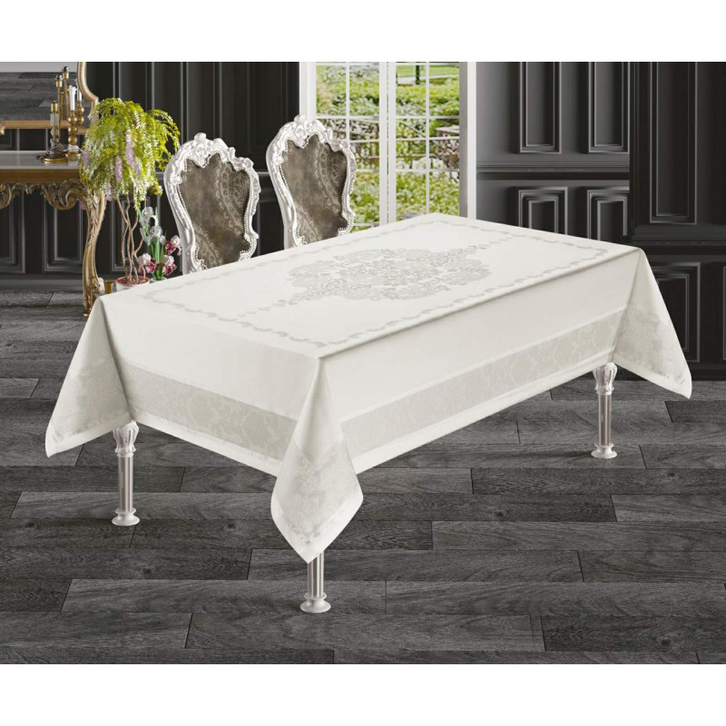 Скатертина круглаТефлон. 160 x 300 cм Крем , Туреччина